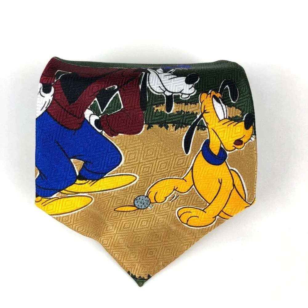 Mickey Unlimited Tie MICKEY MOUSE PLUTO GOOFY Golf Necktie Made In Korea 4x56